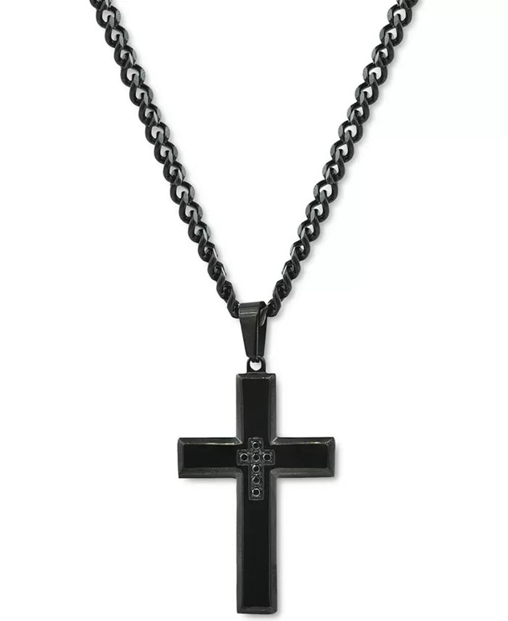 Macy's Men's Cubic Zirconia Cross 24" Pendant Necklace in Black Ion-Plated SS